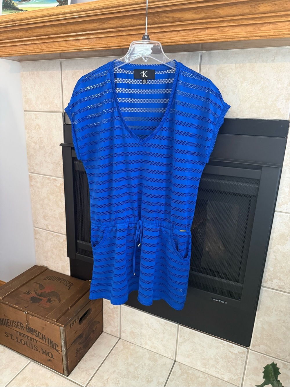 Calvin Klein Bright Blue Open-Knit V-Neck Cover-Up